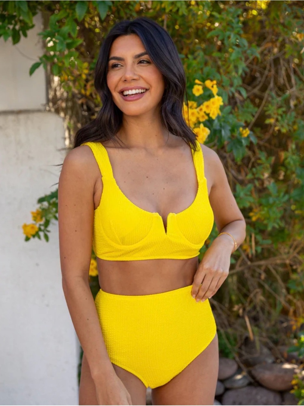 Pink Lily Yellow High-Waist Bikini Set